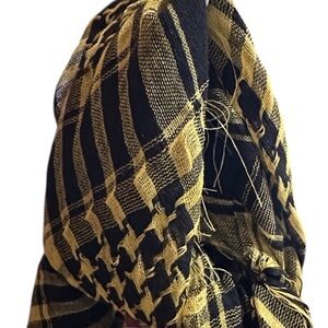 Yellow and Black Checkered Scarf  with Tassel Fringe